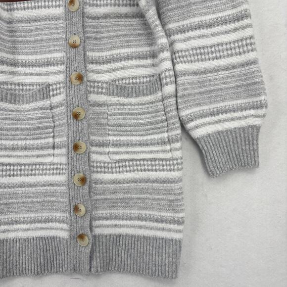 Pink Rose Belted Duster Cardigan Sweater Dress Size XL Gray White Stripe - Picture 5 of 12